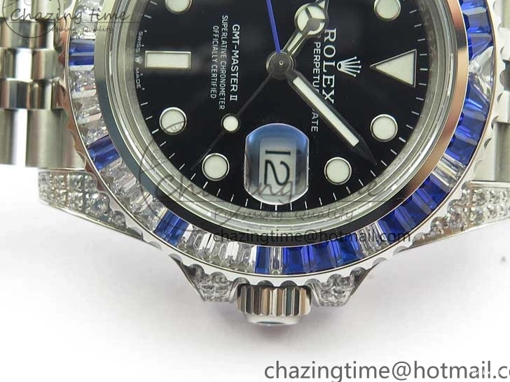 GMT-Master Blue 904L V3 Diamonds Jubilee Dial GMF Bracelet SA3285 II Steel On CHS White Bezel Black Edition Best 0330